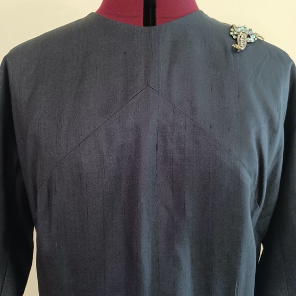 Vintage 1960s A Mendel Creation Size 20 Round Neck 3/4 Sleeve Blue Sheath Dress - Picture 11 of 11